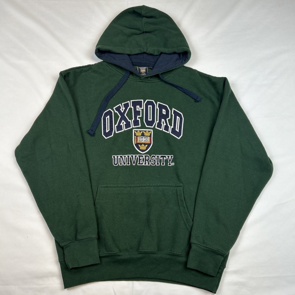Oxford University Hoodie Sweatshirt Mens Large Green Pullover Fleece Embroidered